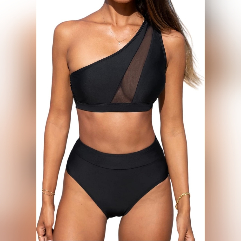 CUPSHE Black One Shoulder Bikini Set New With Tags Size MEDIUM